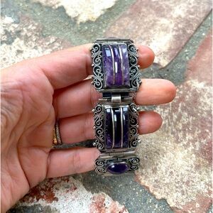 Estate Vintage Amethyest Stone Sterling Silver Bracelet INCREDIBLE Mexico DF